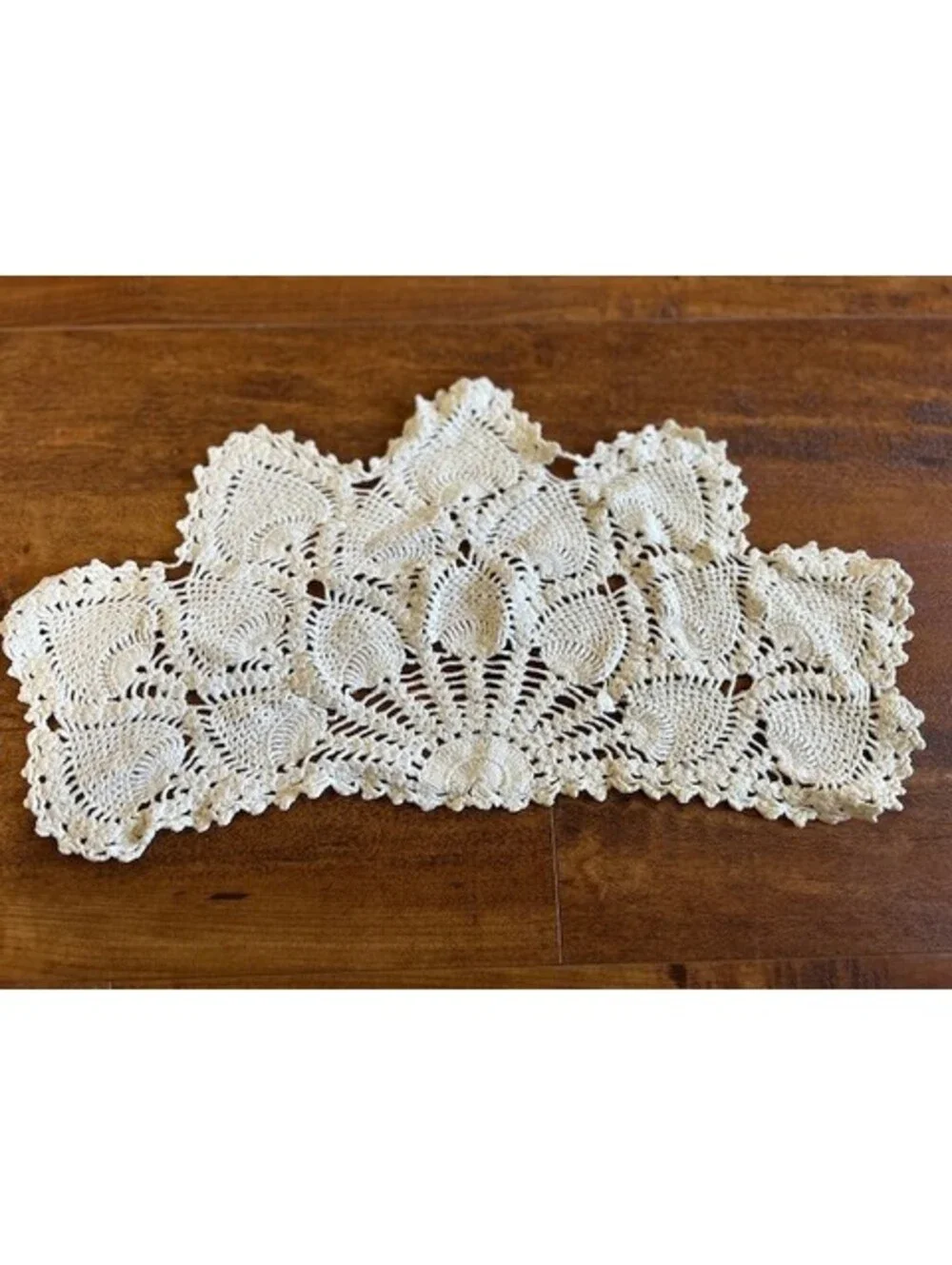 Handmade Vintage Crochet Table Runner Doilie in Cream
